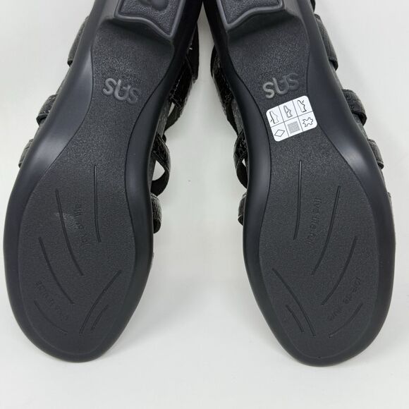 SAS Allegro Sandals Womens 10 N Narrow Black Leather Croc Print Pump Strappy - Picture 15 of 15